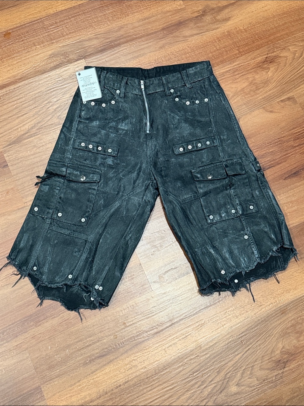 HaveYouDiedBefore HYDB Rick Owens Distressed Waxed Shorts with Stud Details